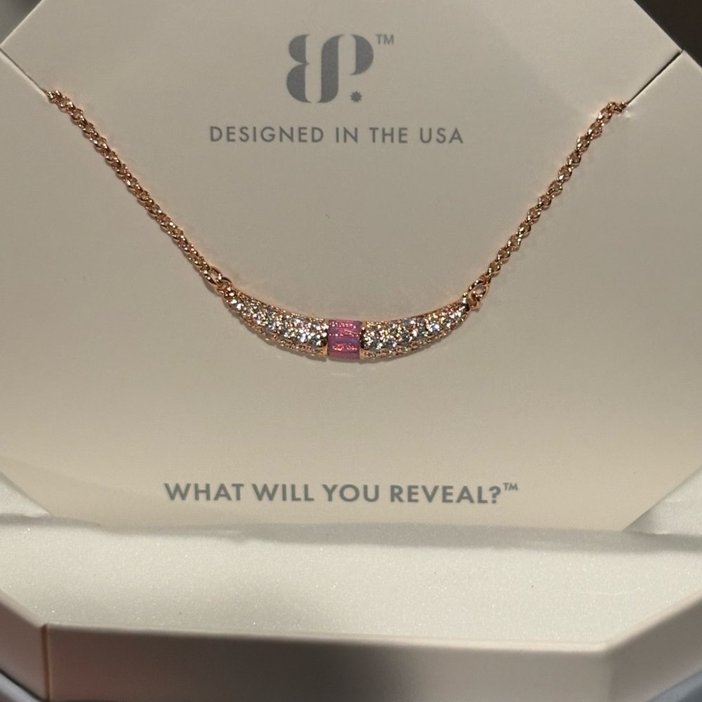 bp Rose Gold Pavé Crescent Necklace with Pink Accent